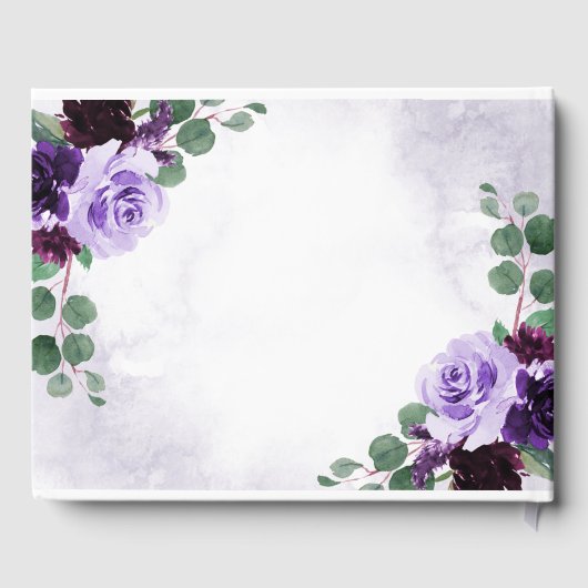 Elegant Boho Airy Bloemen Paarse en Zilveren Bruil Gastenboek (Achterkant)