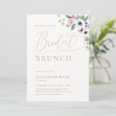 Elegant Boho Anemones Floral Gold Bridal Brunch Kaart (Staand voorkant)