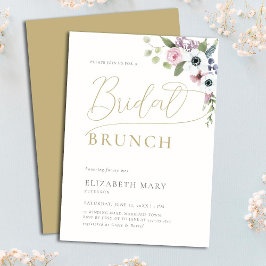 Elegant Boho Anemones Floral Gold Bridal Brunch Kaart