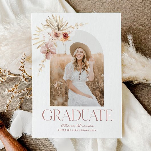 Elegant Boho Aquarel Bloemen | Foto Afstuderen Aankondiging