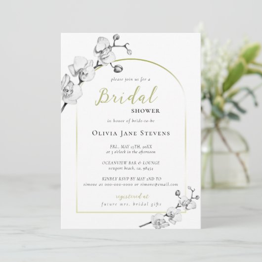 Elegant Boho Arch BW Gold Orchids Vrijgezellenfees Kaart (Staand voorkant)