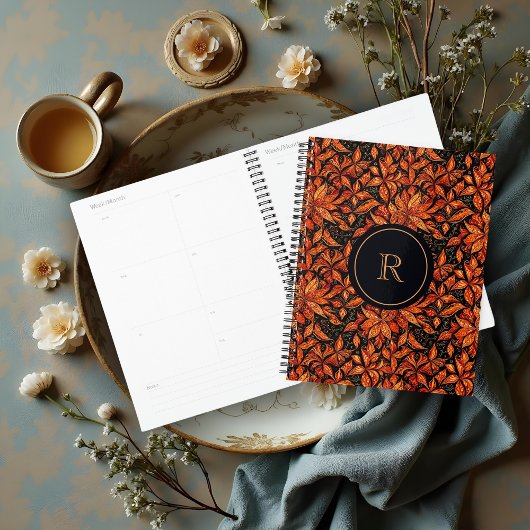 Elegant Boho Autumn Shades Monogram with Initial Planner