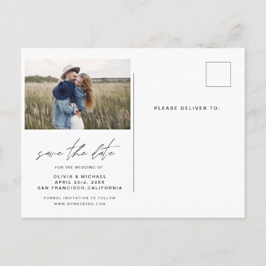 Elegant Boho bewaart de datum fotominimalist Aankondigingskaart (Achterkant)