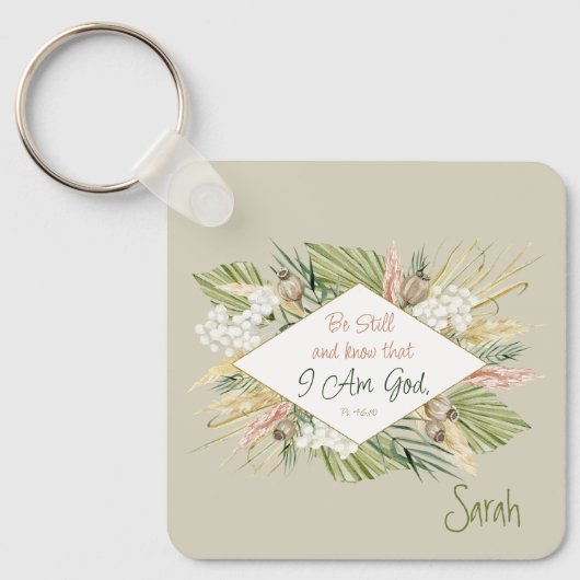 Elegant Boho Bijbelvers ‘Wees stil en weet’ Sleutelhanger (Voorkant)