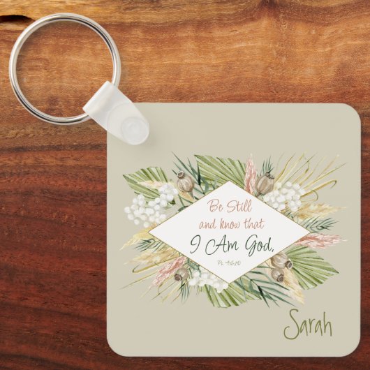 Elegant Boho Bijbelvers ‘Wees stil en weet’ Sleutelhanger (Voorkant)
