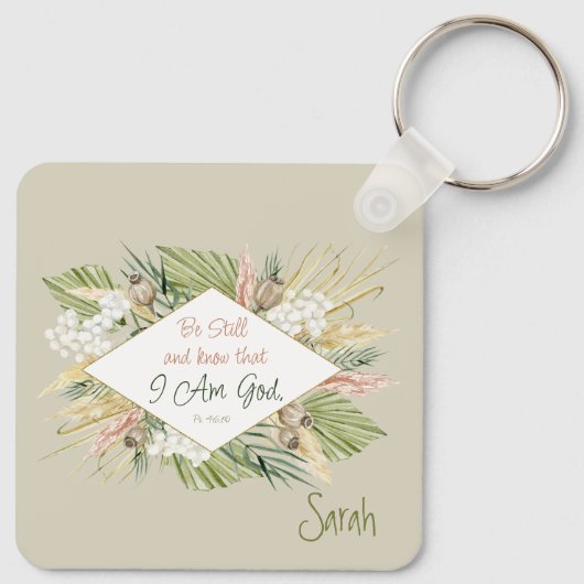 Elegant Boho Bijbelvers ‘Wees stil en weet’ Sleutelhanger (Achterkant)