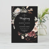 Elegant Boho Black Dried Burgundy Rustic Florals Kaart (Staand voorkant)