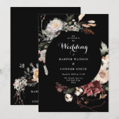 Elegant Boho Black Dried Burgundy Rustic Florals Kaart (Voorkant / Achterkant)