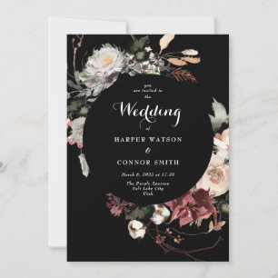 Elegant Boho Black Dried Burgundy Rustic Florals Kaart