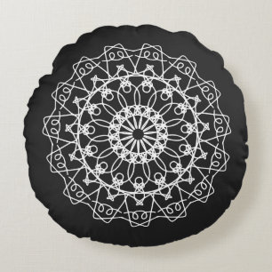 Elegant Boho Black White Mandala Art Rond Kussen