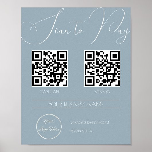 Elegant boho blauw 2 QR code business scan te beta Poster (Voorkant)