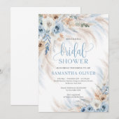 Elegant boho blauw bloemenivoor rozen pampasgras kaart (Voorkant / Achterkant)