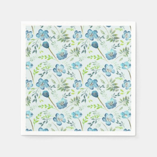 Elegant Boho Blauw Groen Waterverf Bloemen Servet (Voorkant)