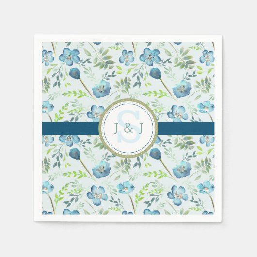 Elegant Boho Blauw Groen Waterverf Bloemenevenemen Servet (Voorkant)