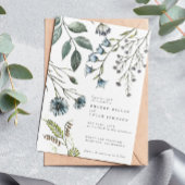 Elegant Boho Blauw Groen Wildflower Bruiloft Kaart