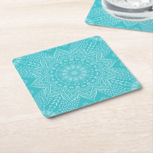 Elegant Boho Blauwgroen Blue Mandala Onderzetters (Schuin)