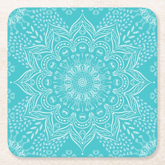Elegant Boho Blauwgroen Blue Mandala Onderzetters (Voorkant)