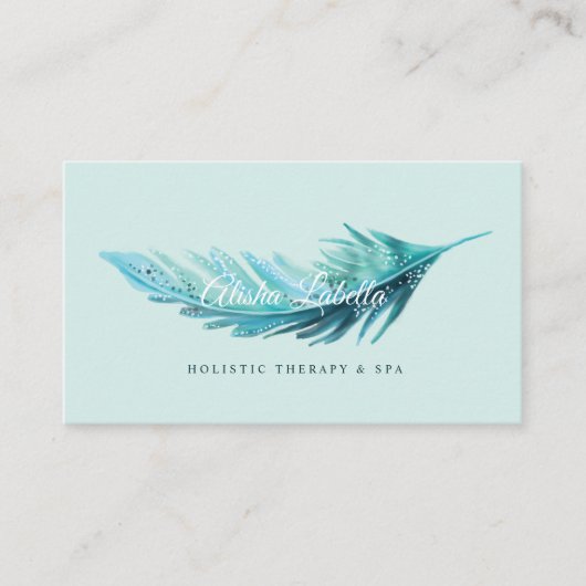 Elegant Boho Blauwgroen en Aqua Blue Waterverf Visitekaartje (Voorkant)