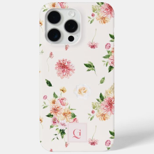 Elegant Boho Bloem | Initieel Monogram Case-Mate iPhone Case (Achterkant)