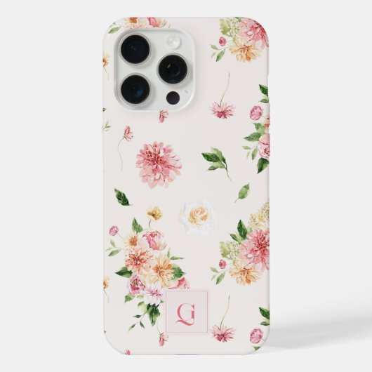 Elegant Boho Bloem | Initieel Monogram iPhone Hoesje (Achterkant)
