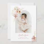 Elegant Boho Bloemen Baby Meisje Aankondiging (Voorkant)