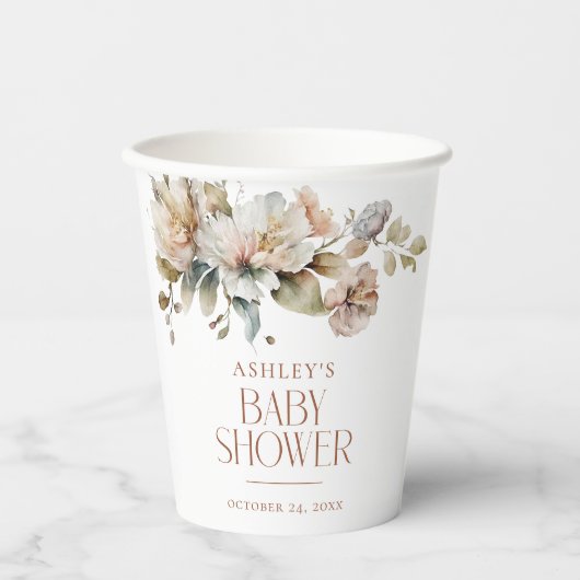 Elegant Boho  Bloemen Botanisch Baby shower Papieren Bekers (Voorkant)