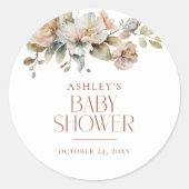Elegant Boho  Bloemen Botanisch Baby shower Ronde Sticker (Voorkant)