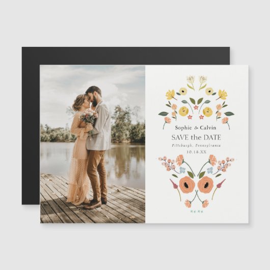 Elegant Boho Bloemen Bruiloft Save the Date (Voorkant / Achterkant)