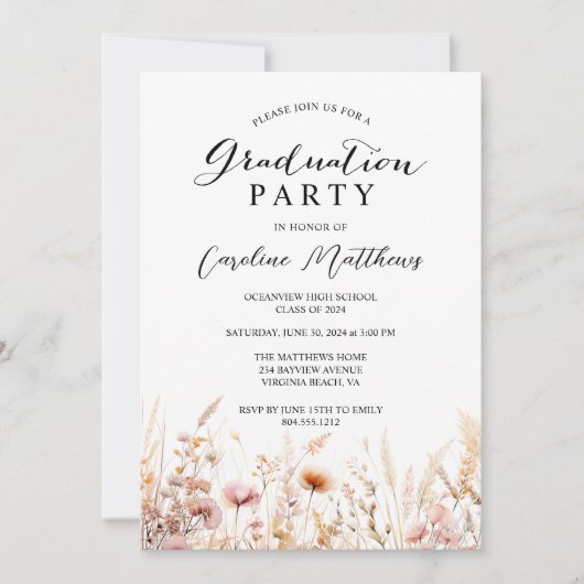 Elegant Boho Bloemen Foto Afstuderen Kaart (Voorkant)