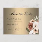 Elegant Boho Bloemen Goud Bruiloft Aankondigingskaart (Voorkant)