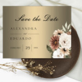 Elegant Boho Bloemen Goud Bruiloft Aankondigingskaart