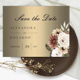 Elegant Boho Bloemen Goud Bruiloft Aankondigingskaart