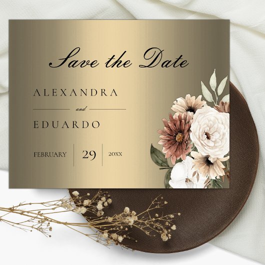 Elegant Boho Bloemen Goud Bruiloft Aankondigingskaart