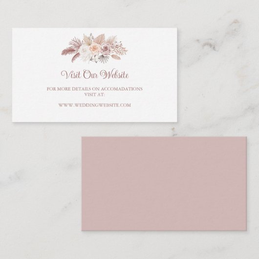 Elegant Boho Bloemen Roos Goud Bruiloft Website Informatiekaartje (Voorkant / Achterkant)