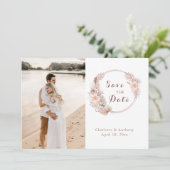 Elegant Boho Bloemen Roos Goud Foto Bruiloft Save The Date (Staand voorkant)