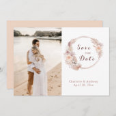 Elegant Boho Bloemen Roos Goud Foto Bruiloft Save The Date (Voorkant / Achterkant)