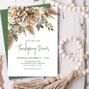 Elegant Boho Bloemen Thanksgiving Diner Kaart