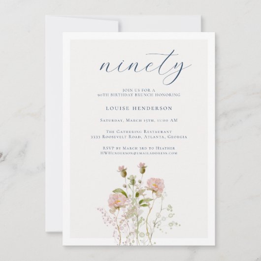 Elegant Boho Bloemen Wildbloem 90ste Verjaardagsfe Kaart (Voorkant)