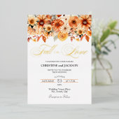 Elegant Boho Bloemige Trouwdag Goud Folie Uitnodiging (Staand Voorkant)