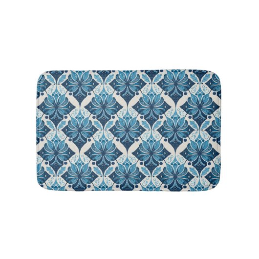 Elegant Boho Bloemmotief in Blauw Badmat (Voorkant)