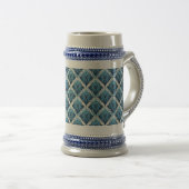 Elegant Boho Bloemmotief in Blauw Bierpul (Voorkant rechts)