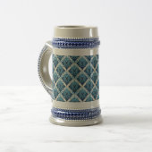 Elegant Boho Bloemmotief in Blauw Bierpul (Voorkant links)
