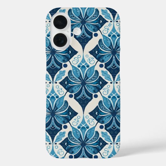 Elegant Boho Bloemmotief in Blauw Case-Mate iPhone Case (Achterkant)