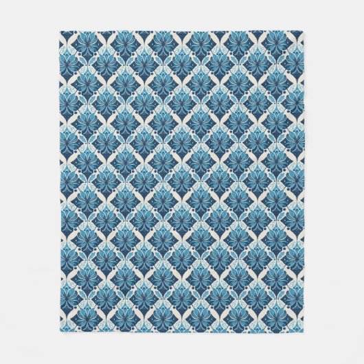 Elegant Boho Bloemmotief in Blauw Fleece Deken (Voorkant)