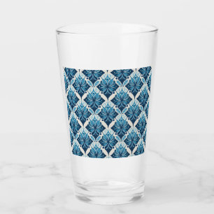 Elegant Boho Bloemmotief in Blauw Glas