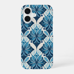 Elegant Boho Bloemmotief in Blauw iPhone 16 Hoesje