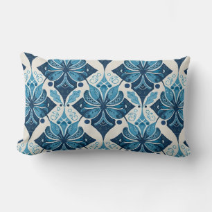 Elegant Boho Bloemmotief in Blauw Kussen