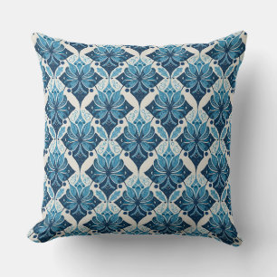 Elegant Boho Bloemmotief in Blauw Kussen