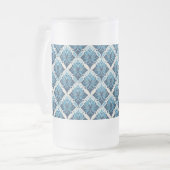Elegant Boho Bloemmotief in Blauw Matglas Bierpul (Voorkant links)