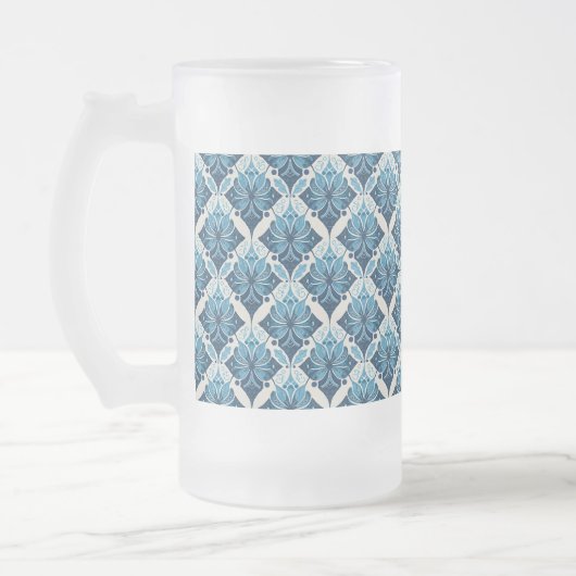 Elegant Boho Bloemmotief in Blauw Matglas Bierpul (Links)